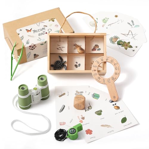 WOODEN TEETHER Forschersets für Kinder ab 3 Jahren, Entdecker Set Indoor und Outdoor Suchspiel für Garten, Strand, Wald, Lernspielzeug mit Lupe, Pinzette & Fernglas, Geschenk für Jungen und Mädchen WOODEN TEETHER Forschersets für Kinder ab 3 Jahren, Entdecker Set Indoor und Outdoor Suchspiel für Garten, Strand, Wald, Lernspielzeug mit Lupe, Pinzette & Fernglas, Geschenk für Jungen und Mädchen von WOODEN TEETHER