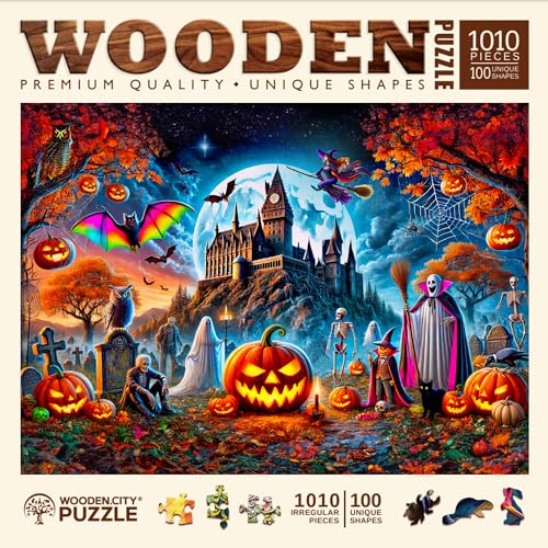 Halloween Puzzle aus Holz 1000 Teile - Geisterhafte Kürbisnacht - 54,0 x 39,4 cm - Made in EU by WOODEN.CITY von WOODEN.CITY