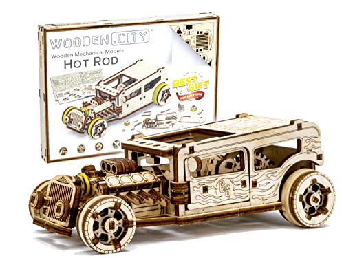 WOODEN.CITY 3D Holzpuzzle Hot Rod - Geschenke für Männer, 3D Puzzle, Holzpuzzle Erwachsene, Modellauto, Modellbausatz, Bastelset, Büro Geschenke von WOODEN.CITY