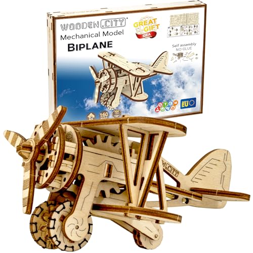 WOODEN.CITY 3D Puzzle, Doppeldecker Holz Flugzeug Spielzeug, Modellbau Bastelset für Erwachsene, Vintage Holzpuzzle, DIY Modellbausatz, Partner Geschenke, Büro Deko, Hobby, Lasercut von WOODEN.CITY