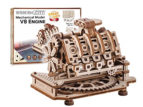 WOODEN.CITY 3D Puzzle Holzmodellbausatz zum Bauen - V8 Engine, Mechanisch Spielzeug für Erwachsene, Laser Cut DIY - Holzpuzzle Erwachsene, Miniatur Motor Bausatz, Modellbausatz von WOODEN.CITY