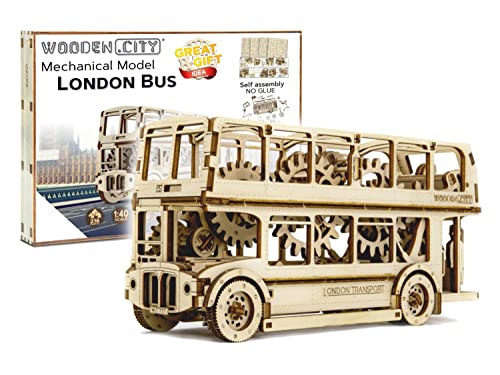 WOODEN.CITY 3D Puzzle - Holzpuzzle Erwachsene London Bus - Mechanisch Auto - DIY Spielzeug zum Bauen, Laserschnitt Teenager, Erwachsene, Freunde, Chef - 232mm x 70mm x 115mm von WOODEN.CITY