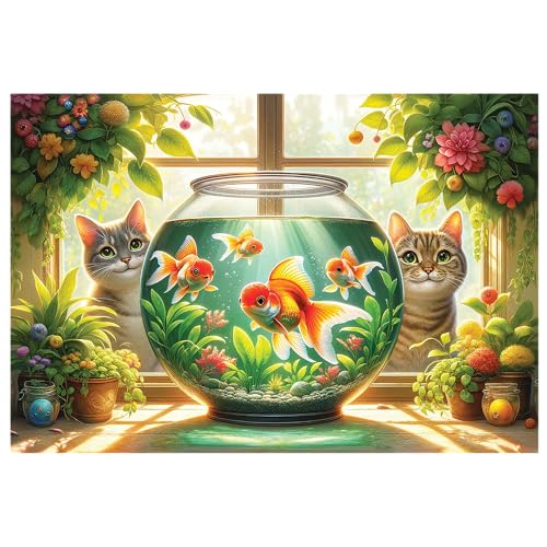 WOODEN.CITY 500 Teile Holzpuzzle - Katzen und Fische mit 50 Teilen in Tierform, 39,4 x 26,7 cm, entworfen und hergestellt in der EU WOODEN.CITY 500 Teile Holzpuzzle - Katzen und Fische mit 50 Teilen in Tierform, 39,4 x 26,7 cm, entworfen und hergestellt in der EU von WOODEN.CITY