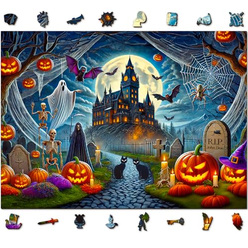 Halloween Puzzle 1000 Teile für Erwachsene - Hochwertiges Holz Puzzle Halloween - 54 x 39,4 cm - Hergestellt in der EU by WOODEN.CITY von WOODEN.CITY