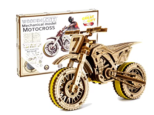 WOODEN.CITY Holz-Modell-Set zum Bauen, Motocross, Mechanik, 3D Puzzle – Laserschnitt, Männer und Jugendliche, Geschenke für Männer, Rätsel und Hobby für Erwachsene von WOODEN.CITY