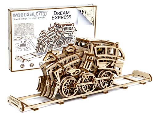 WOODEN.CITY Holzmodellbausatz Dream Express - 3D Puzzle, DIY Spielzeug, Laser Cut für Geburtstag Jugendliche und Erwachsene, Zug um Zug, Geschenke für Männer, Modellbauer und Eisenbahn Zubehör von WOODEN.CITY