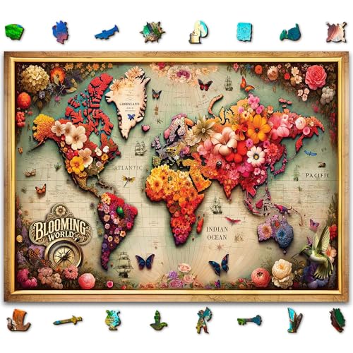 WOODEN.CITY Holzpuzzle 1000 Teile für Erwachsene – bunte Karte – Größe 54 x 39,4 cm – hergestellt in der EU von WOODEN.CITY