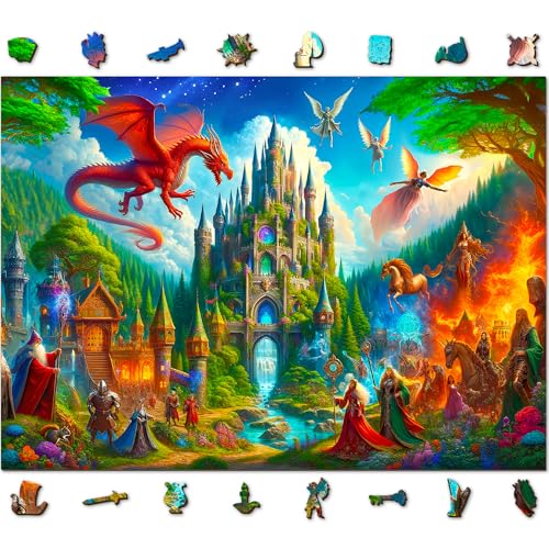 WOODEN.CITY Holzpuzzle 1000 Teile - Fantasy Drachenschloss | 54,0 cm x 39,4 cm | Made in EU von WOODEN.CITY