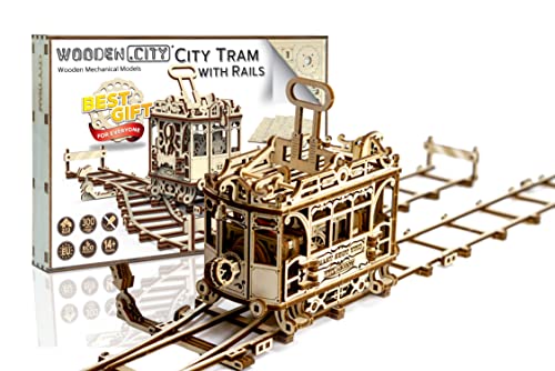 WOODEN.CITY Holzpuzzle Erwachsene - Stadtstraßenbahn mit Schienen, 3D Puzzle - DIY-Spielzeug, Lasergeschnitten, Holzmodell-Set, Modell Zug, Puzzle Erwachsene, Holz Bausatz, Modellbausatz Erwachsene von WOODEN.CITY