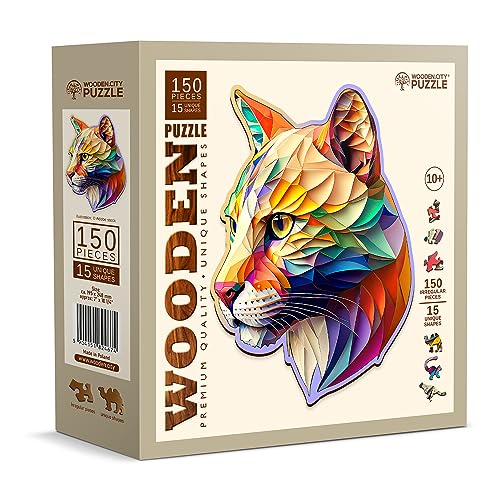 WOODEN.CITY Holzpuzzles Gaudy Cougar 150 Teile - Lebendige Holzpuzzles für Erwachsene - Herausfordernde Holzschnittpuzzles - Tierförmige Puzzles - Einzigartige Mosaik-Holzpuzzle für Erwachsene von WOODEN.CITY