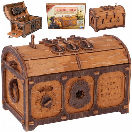 WOODEN.CITY Treasure Chest Сlue Box Holzrätselbox - 3D Puzzle Holz Knobelbox mit Geheimmechanismus 165-teilig Escape Box, Schwierigkeitsgrad 3/5 Rätsel- und Puzzlebox für Erwachsene Escape Room Spiel von WOODEN.CITY