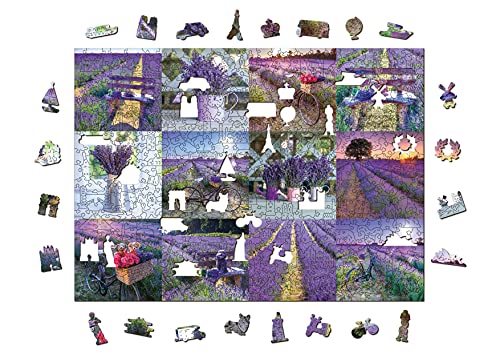 Wooden.City 1000 + 10 Teile Holzpuzzle Lavendel Frankreich – malerisches Blumen-Tal Puzzle für Kinder & Erwachsene – lustiges Landschaftspuzzle mit ungewöhnlichen und einzigartigen Tierteilen – Puzzle von WOODEN.CITY