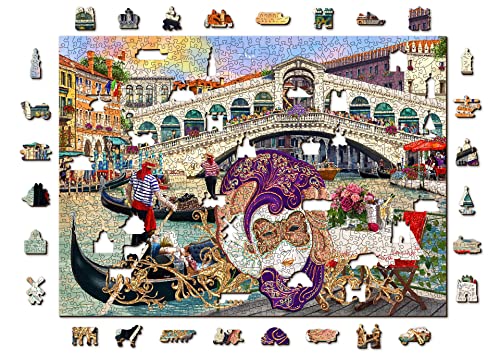 Wooden.City 1000 + 10 Teile Venedig Karneval Holzpuzzle – Malerische Landschaft Italiens Puzzle – Reisepuzzle mit ungewöhnlichen einzigartig geformten Teilen für Kinder und Erwachsene von WOODEN.CITY