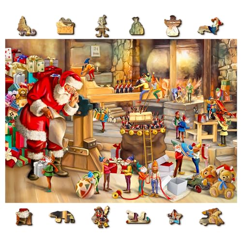 Wooden.City Hochwertiges Holzpuzzle Santa's Workshop – 500 Teile, 50 einzigartige weihnachtliche Figuren, hergestellt in EU festliches Vergnügen für die ganze Familie von WOODEN.CITY