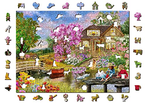 Wooden.City Holzpuzzle 1000 +10 Teile - Frühlingshäuschen - Erwachsene Kinder Tierpuzzle - Bunt Einzigartige Tierform - Haus Dekoration - Geschenk Lernspielzeug - Tolles Spielzeug - 51,9 x 37,5 cm von WOODEN.CITY