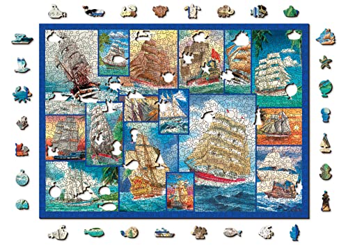 Wooden.City Holzpuzzle 1000 +10 Teile - Segelschiffe - Erwachsene Kinder Tierpuzzle - Bunt Einzigartige Tierform - Haus Dekoration - Puzzle - Geschenk Lernspielzeug - Tolles Spielzeug 51,9 x 37,5 cm von WOODEN.CITY