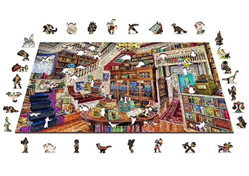 Wooden.City Holzpuzzle 1000 +10 Teile - Wish Upon a Bookshop - Erwachsene Kinder Tierpuzzle - Bunt Einzigartige Tierform - Haus Dekoration - Geschenk Lernspielzeug - Tolles Spielzeug - 51,9 x 37,5 cm von WOODEN.CITY