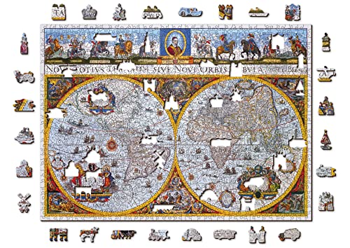 Wooden.City Holzpuzzle 1000 +10-teiliges - Karte Nova Terrarum Antik - Einzigartige Puzzles für Kinder und Erwachsene - Rätsel der neuen Welt - Ungewöhnlich geformten Teilen - Puzzle - 51,9 x 37,5cm von WOODEN.CITY