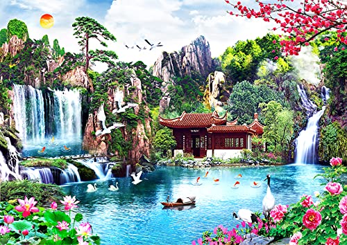 Wooden.City Holzpuzzle 2000 Teile - Waterfalls in Japanese Garden - Erwachsene Kinder Tierpuzzle - Bunt Einzigartige Tierform - Haus Dekoration - Geschenk Lernspielzeug - 80,1 x 53,2 cm von WOODEN.CITY