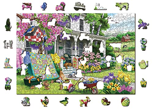 Wooden.City Holzpuzzle 500 +5 Teile - Countryside Garden - Erwachsene Kinder Tierpuzzle - Bunt Einzigartige Form - Puzzle - Haus Dekoration - Geschenk Lernspielzeug - Tolles Spielzeug - 37,5 x 25,4 cm von WOODEN.CITY