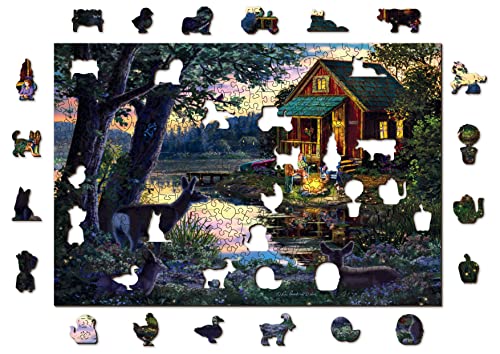 Wooden.City Holzpuzzle 500 +5 Teile - Evening at The Lakehouse - Erwachsene Kinder Tierpuzzle - Bunt Einzigartige Tierform - Haus Dekoration - Geschenk Lernspielzeug - Tolles Spielzeug 37,5 x 25,4 cm von WOODEN.CITY