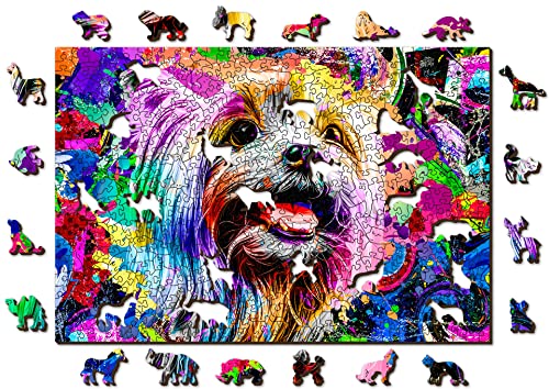 Wooden.City Holzpuzzle 500 +5 Teile - Pop Art Yorkshire terrier - Erwachsene Kinder Tierpuzzle - Bunt Einzigartige Tierform - Haus Dekoration - Geschenk Lernspielzeug - Tolles Spielzeug 37,5 x 25,4 cm von WOODEN.CITY