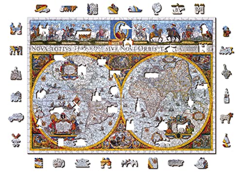 Wooden.City Holzpuzzle 750-teiliges - Karte Nova Terrarum Antik - Einzigartige Puzzles für Kinder und Erwachsene - Rätsel der neuen Welt - Ungewöhnlich geformten Teilen - Puzzle - 51,9 x 37,5cm von WOODEN.CITY