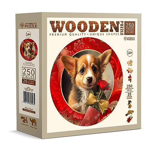 Wooden.City Holzpuzzles Geschenk und Hund 250 Teile - Lebendige Holzpuzzles für Erwachsene - Herausfordernde Holzschnittpuzzles - Tierförmige Puzzles - Einzigartige Mosaik-Holzpuzzle für Erwachsene von WOODEN.CITY