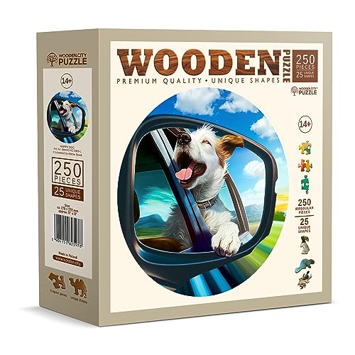 Wooden.City Holzpuzzles Happy Dog 250 Teile - Lebendige Holzpuzzles für Erwachsene - Herausfordernde Holzschnittpuzzles - Tierförmige Puzzles - Einzigartige Holzpuzzle für Erwachsene - Puzzle von WOODEN.CITY