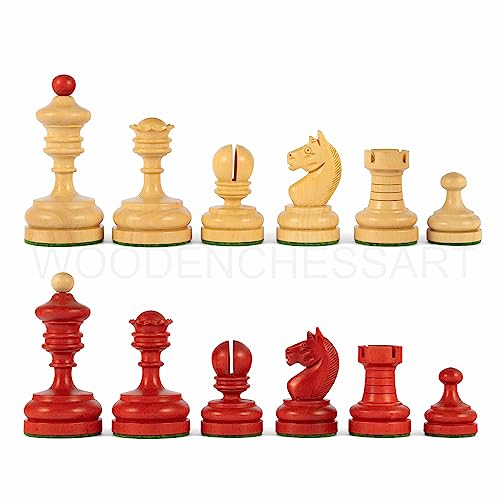 WOODENCHESSART Nur 3,5 Zoll große deutsche Knubell-Reproduktionsschachfiguren aus dem Jahr 1930 – gewichtet (gebeiztes Purpur und Buchsbaum) von WOODENCHESSART