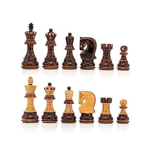 WOODENCHESSART Nur Schachfiguren aus Zagreb 1959 – doppelt gewichtet (verbrannter Buchsbaum und Buchsbaum, 3,75 Zoll) von WOODENCHESSART