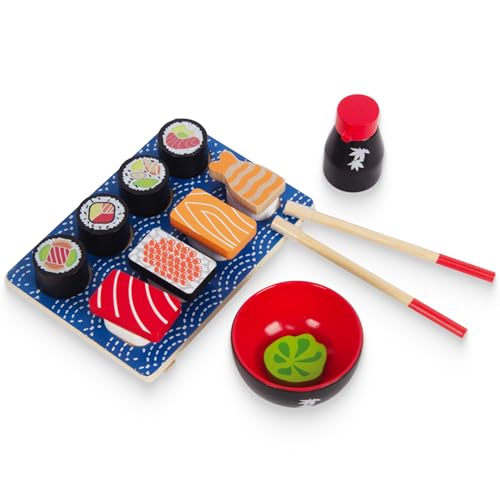 1-Satz hölzerner Simulations-Sushi-Spielzeuge Kinderküche Mini-Sushi Die Vorgibt Mit Pädagogischen Spielzeugen zu Spielen Hölzerner Nahrungsmittelsatz von WOODENFUN