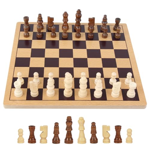 Holz Schach Spiel Schachbrett Schachspiel Party Spiel Tragbares Schach Geeignet für Kinder Chess Board Set, 26x26x3cm (Braun Small) von WOODENFUN