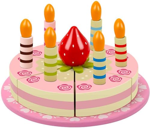 Kinder Küche Dessert Holz Küche Spielzeug Zubehör mit Kuchen Stand Kinder Tee Party Rollenspiel gefälschte Schneiden Holz Lebensmittel Spielzeug (Desserts) (Geburtstagskuchen) von WOODENFUN