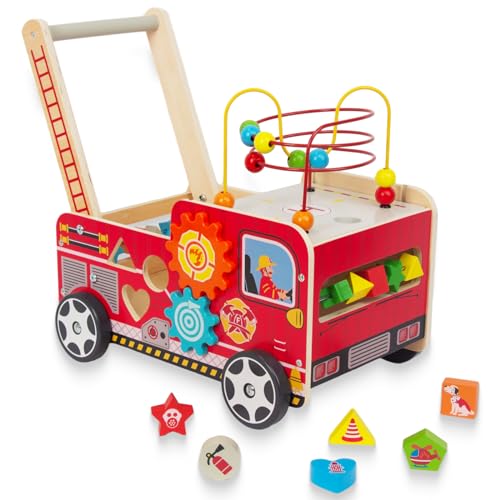 Lauflernwagen Aus Holz Für Kinder Lauflernhilfe Spaß Babys, Laufen Lernen, Multifunktion Holzspielzeug Für Kleinekinder Montessori-Spielzeug (Rot) von WOODENFUN