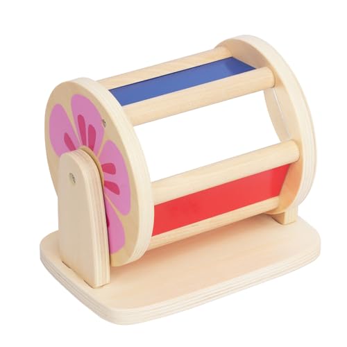 Montessori Drehende Trommel Holz Spielzeug für Säuglinge 6-12 Monate Rainbow Montessori Spinning Drum Musik Spiegel Trommel von WOODENFUN