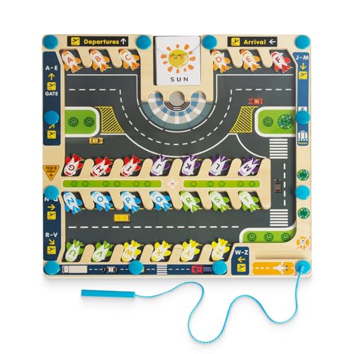 WOODENFUN Montessori Spielzeug Magnetisches Spiel Perle Labyrinth Magnetisches Spielzeug Farbe Passend Lernen Zählen Puzzle Klassifikation Board 3 Jahre+ (Flughafen) von WOODENFUN