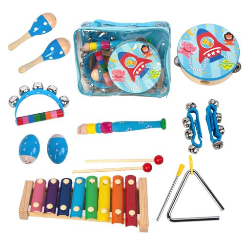 Musikinstrumente für Kinder Kinderspielzeug ab 3 Jahre holzspielzeug Trommel Xylophone für Kinder Baby Musikspielzeug Montessori Spielzeug ab 3 Jahre (Blau) von WOODENFUN