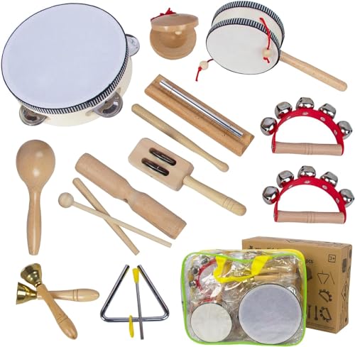 Musikinstrumente für Kinder Kinderspielzeug ab 3 Jahre holzspielzeug Trommel Xylophone für Kinder Baby Musikspielzeug Montessori Spielzeug ab 3 Jahre (Log) von WOODENFUN