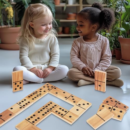 WOODENFUN 28pcs Große Domino Spielzeug Lernen Spiel Dominosteine für Kinder Erwachsene Montessori Kinderspielzeug aus Holz Brettspiel von WOODENFUN