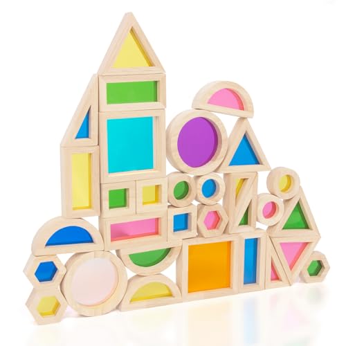 WOODENFUN Regenbogen Holz Spielzeug Bausteine, Montessori pädagogisches Spielzeug, Regenbogen Block Stapeln 3-teiliges Set Kleine Bausteine von WOODENFUN