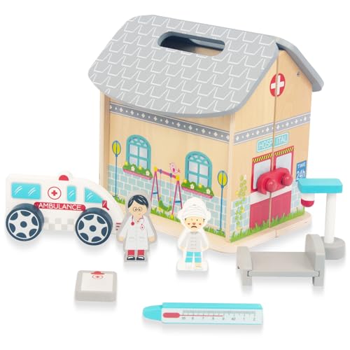 WOODENFUN Fold and Go Scheunenspielzeug Holz Steckhau (Krankenhaus) von WOODENFUN