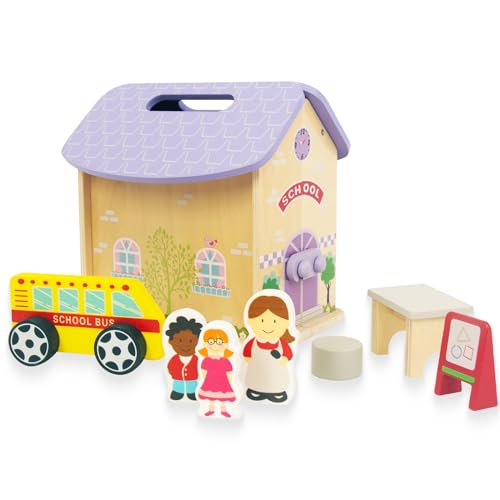 WOODENFUN Fold and Go Scheunenspielzeug Holz Steckhaus (Schule) von WOODENFUN