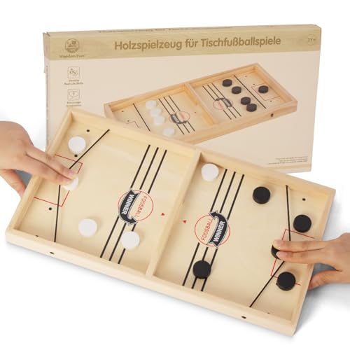 WOODENFUN Holzspielzeug für Tischfußballspiele, Hockey Brettspiel Spielzeug, Sling Puck Spiel, Tragbares Schachbrett Desktop-Eltern-Kind-Spiele für Kinder und Erwachsene von WOODENFUN