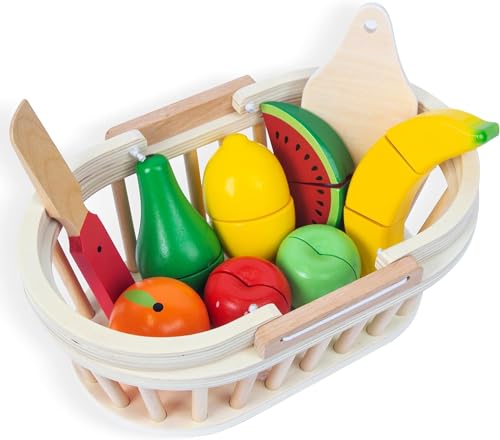 Woodenfun Kinder Küche Schneiden Spielzeug Set, Holz Spiel Lebensmittel Küche Schneiden Obst und Gemüse, 2 Boxen gefälschte Lebensmittel, Kinder Bildung Spielzeug von WOODENFUN