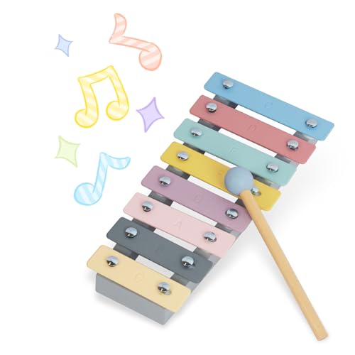 Montessori Holz Musik Spielzeug für 3-jährige Kinder, 4-teiliges Set von Tamburin, Xylophon, Flöte und Resonanzboden, Musik Erleuchtung Spielzeug Set von WOODENFUN
