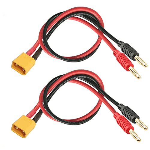 WOODGUILIN XT30 Stecker Connectors，XT30 Steckerstecker auf 4mm Bananenstecker Adapter mit 30cm 16AWG Kabel für RC Hubschrauber，Quad Rotor Flugzeuge Batterieanschluss (2 Pack XT30) von WOODGUILIN