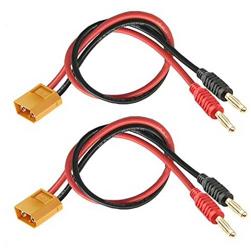 WOODGUILIN XT60 Stecker Connectors，XT60 Steckerstecker auf 4mm Bananenstecker Adapter mit 30cm 12AWG Kabel für RC Hubschrauber，Quadcopter, Lithium Batterien Batterieanschluss(2 Pack XT60) von WOODGUILIN