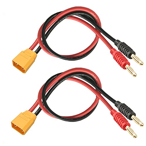 WOODGUILIN XT90 Steckerstecker auf 4mm Bananenstecker Adapter，XT90 Stecker Ladekabelanschluss mit 30cm 12AWG Kabel für RC Hubschrauber，Quad Rotor Flugzeuge Batterieanschluss (2 Pack XT90) von WOODGUILIN