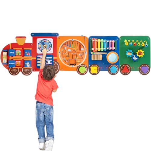 WOODMAM Zug Aktivität Wandtafeln 11 in 1 sensorische Wandplatte Holz für Kinder Busy Board Lernspielzeug Wandspielzeug Dekoration für Zimmer Kindergarten von WOODMAM